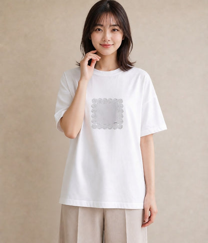 デザインTシャツ レディース レースハンカチ レース ハンカチ ナチュラル アンティーク イラスト お出かけ 普段着 白T