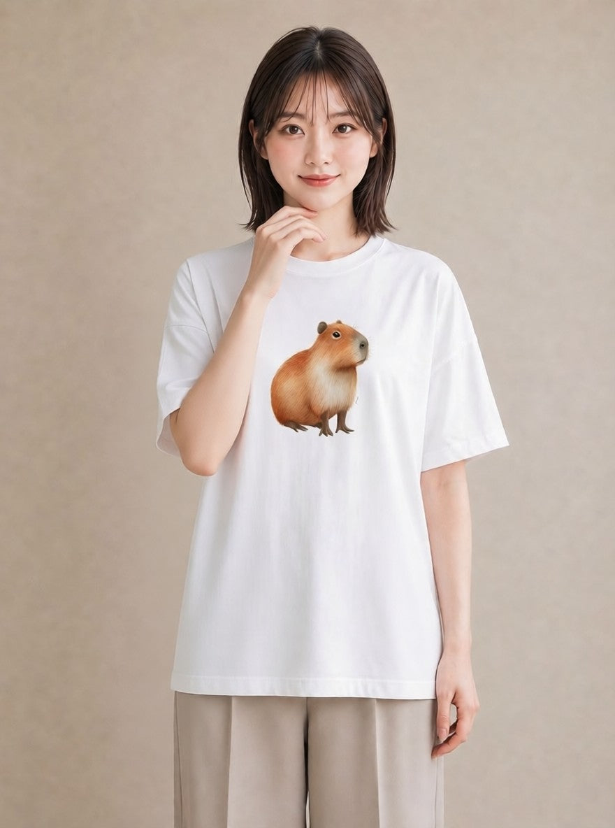 プリントTシャツ レディース ハムスター ペット 動物 イラスト 通勤 在宅 白T