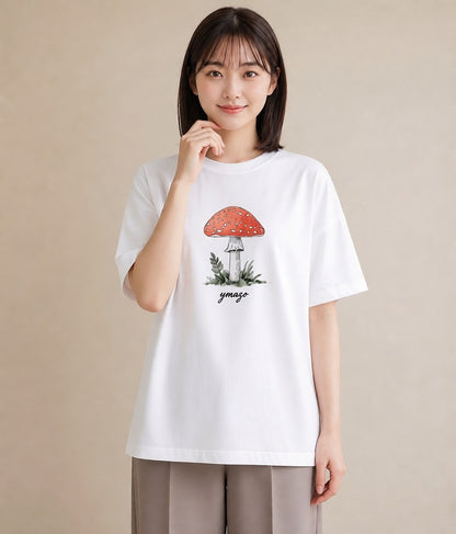 Tシャツ レディース きのこ 植物 ボタニカル イラスト カフェ巡り 女子会 白T