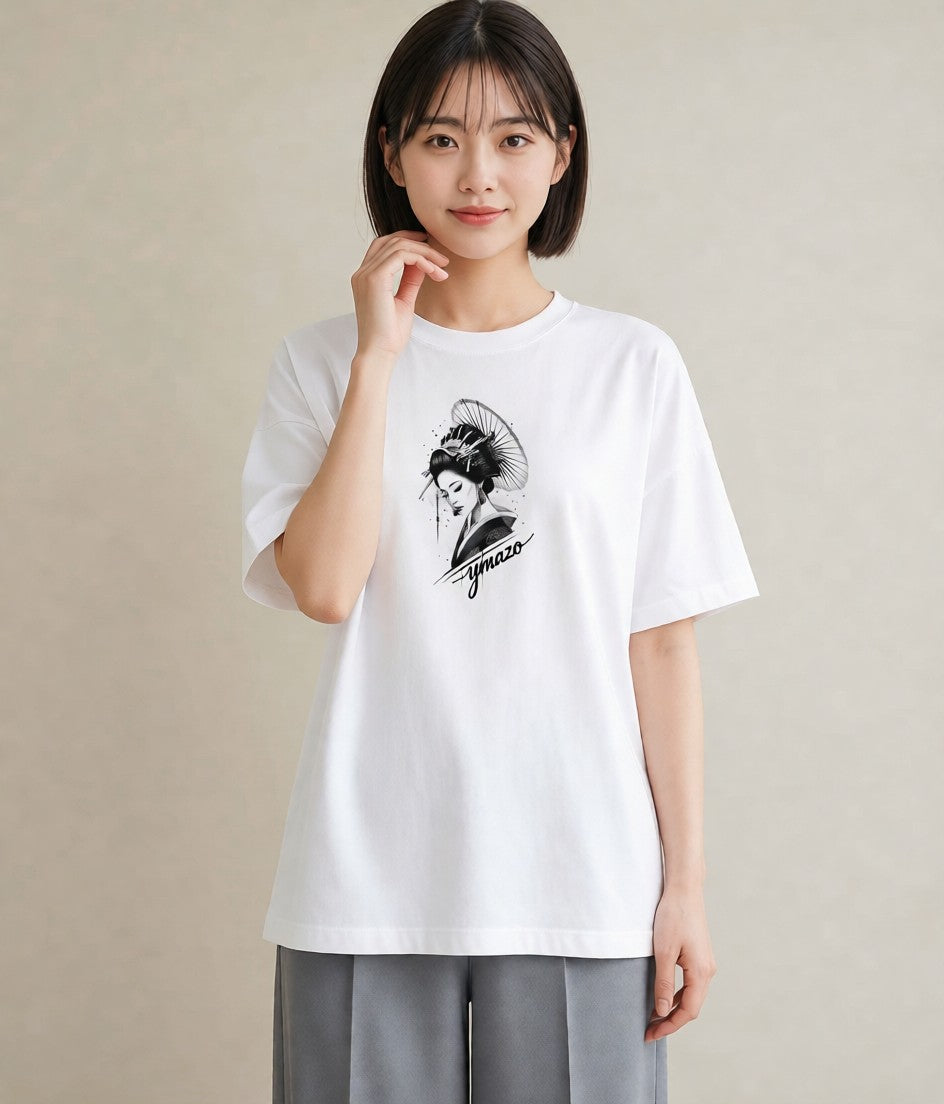 プリントTシャツ レディース 扇子 そよ風 ナチュラル アンティーク イラスト こなれ感 在宅 公園 白T