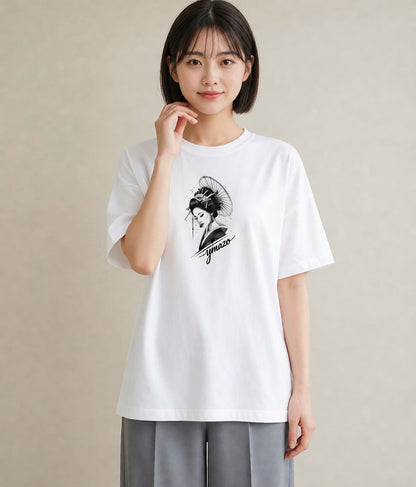 プリントTシャツ レディース 扇子 そよ風 ナチュラル アンティーク イラスト こなれ感 在宅 公園 白T