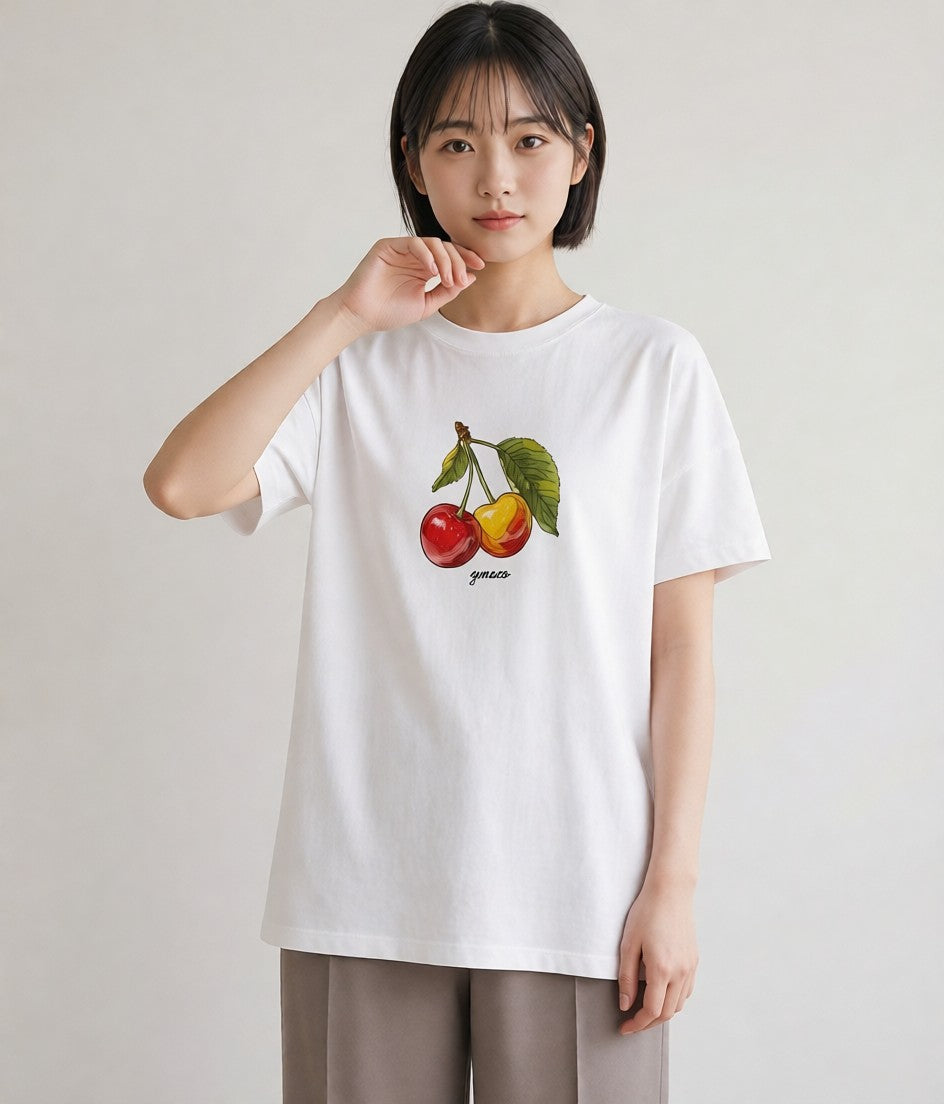 グラフィックTシャツ レディース さくらんぼ チェリー 食べ物 フード イラスト カフェ巡り 女子会 白T