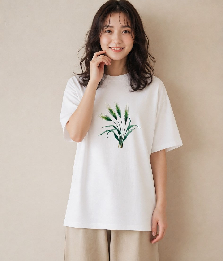 プリントTシャツ レディース 芝生 植物 ボタニカル イラスト 春コーデ 姉妹 白T
