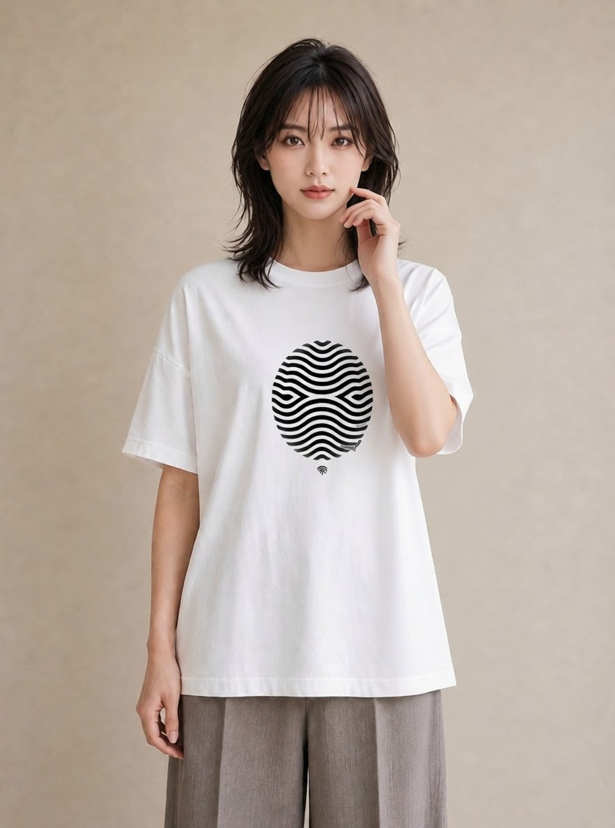 Tシャツ レディース 手鏡 アンティーク レトロ ナチュラル イラスト ラフカジュアル 春コーデ 姉妹 白T
