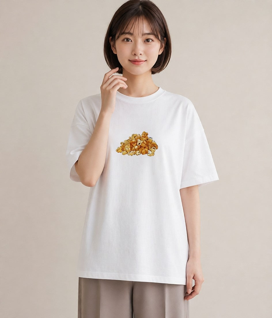 プリントTシャツ レディース ポップコーン 食べ物 フード イラスト 韓国風 旅行 母娘コーデ 白T