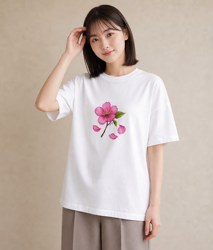 プリントTシャツ レディース 椿 花 花柄 イラスト 手描き風 春コーデ 姉妹 白T