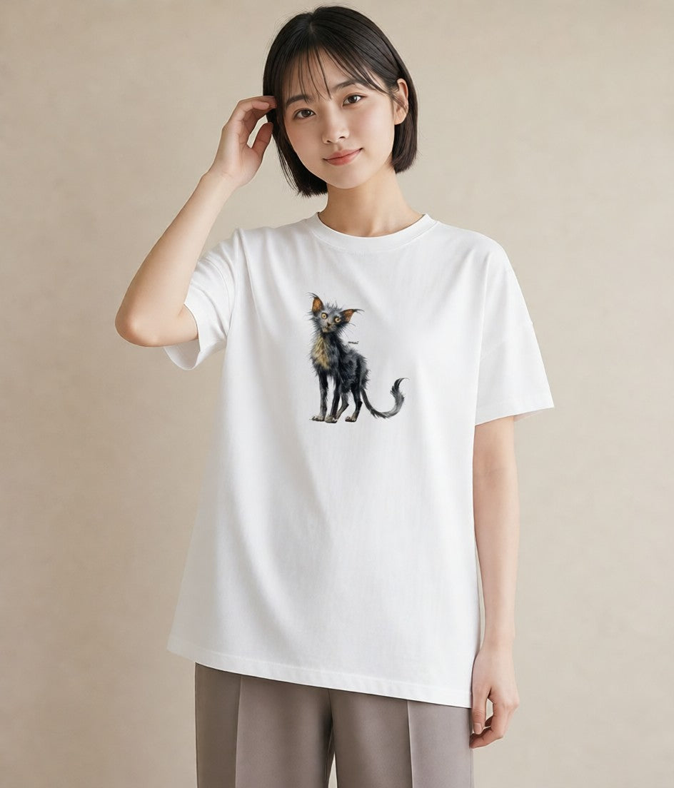 グラフィックTシャツ レディース メインクーン 猫 ねこ イラスト カフェコーデ 秋コーデ おしゃれギフト 白T