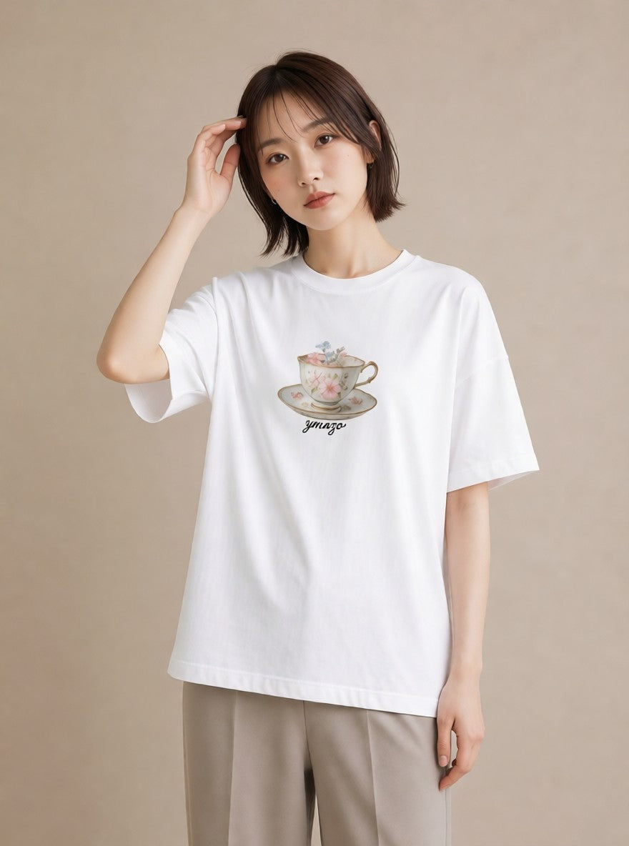プリントTシャツ レディース 紅茶 食べ物 フード イラスト シンプル 部屋着 女性向けギフト 白T