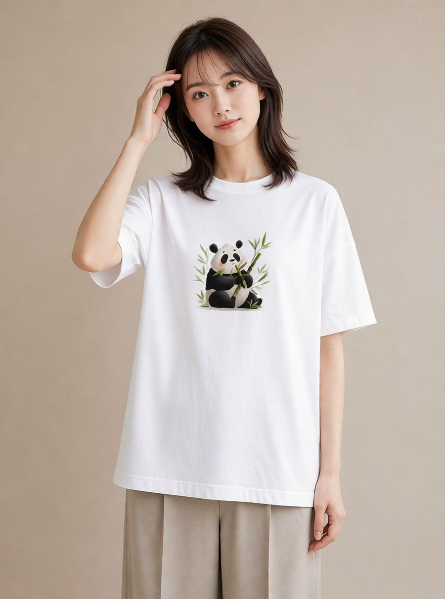 デザインTシャツ レディース パンダ 動物 アニマル イラスト 抜け感 敬老の日 ホワイトデー 白T
