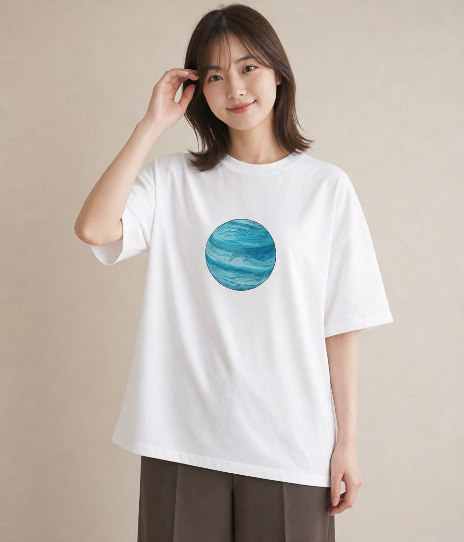 半袖Tシャツ レディース 土星 星空 宇宙 イラスト モード 夏コーデ 通学 白T