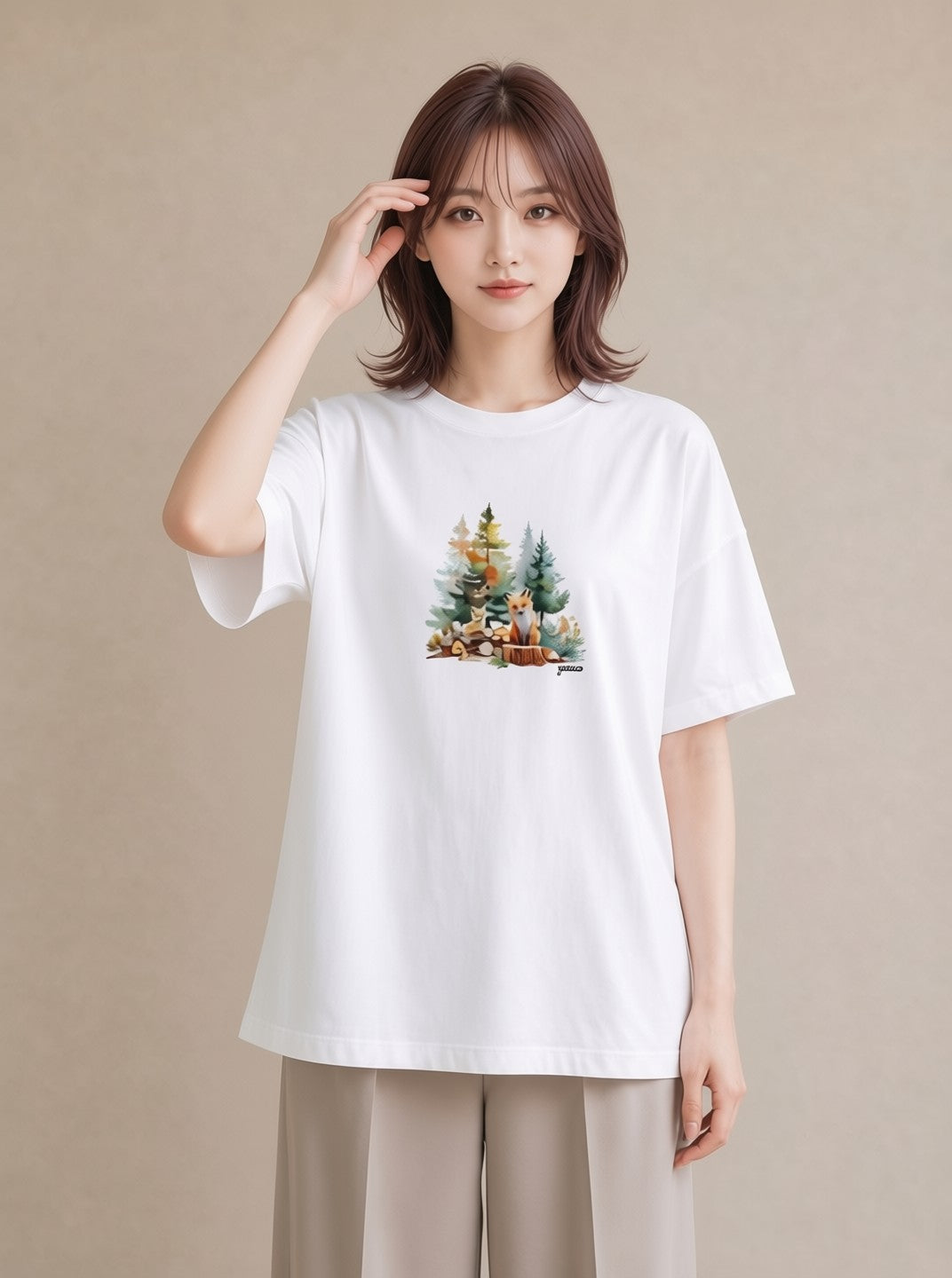 プリントTシャツ レディース 森 植物 ボタニカル イラスト ガーリー 買い物 夏コーデ 白T