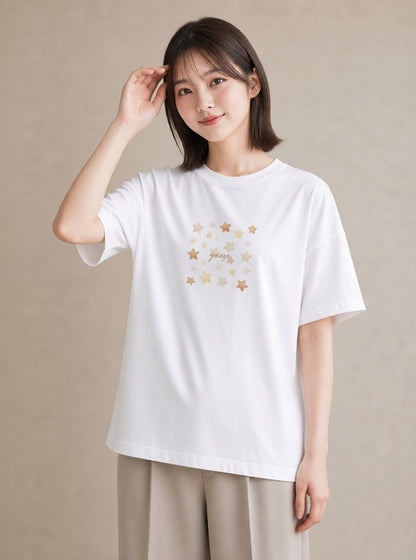 デザインTシャツ レディース ヒトデ 海の生き物 海 イラスト シンプル クリスマス 旅行 白T