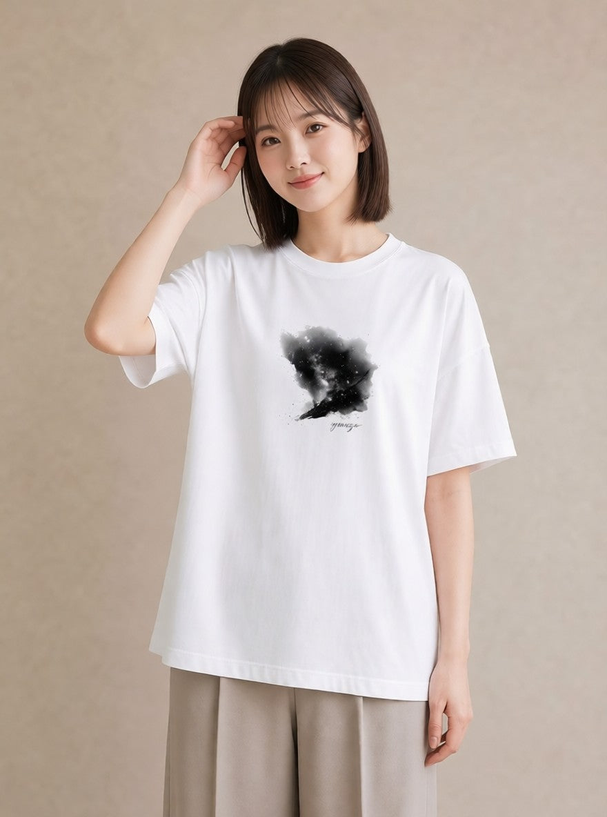 Tシャツ レディース 山羊座 星空 宇宙 イラスト ガーリー 旅行用 海 白T
