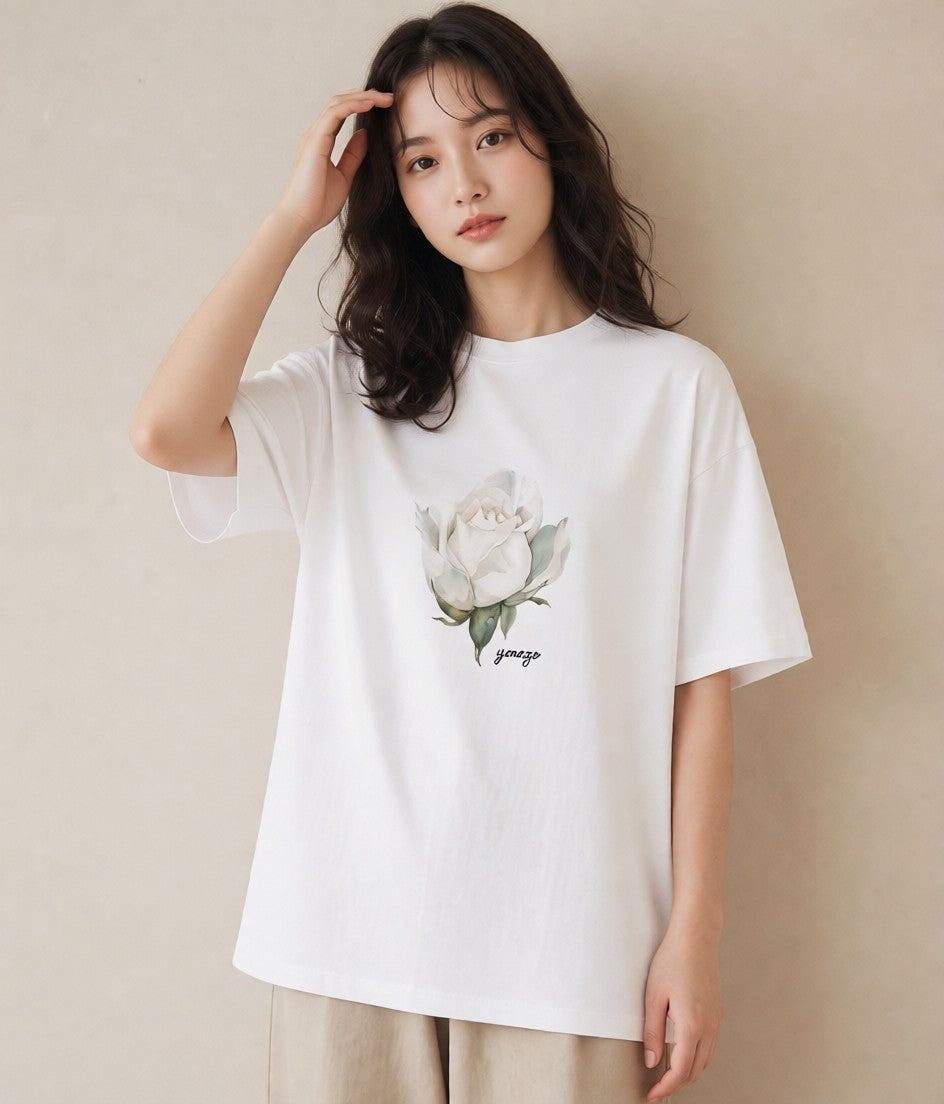 グラフィックTシャツ レディース 牡丹 花 花柄 イラスト ポップ 旅行 母娘コーデ 白T