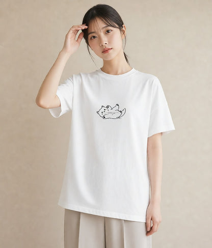 プリントTシャツ レディース 猫 ねこ ネコ イラスト ゆるコーデ 普段着 週末コーデ 白T