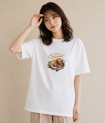 デザインTシャツ レディース パン ベーカリー イラスト 可愛い 休日 ペアコーデ 白T