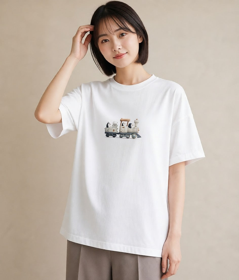 グラフィックTシャツ レディース 駅のホーム ローカル線 駅 ナチュラル アンティーク イラスト 可愛い レイヤード 友達ギフト 白T