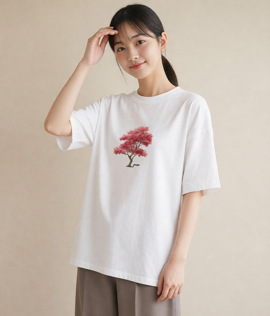 半袖Tシャツ レディース 盆栽 植物 ボタニカル イラスト ヴィンテージ風 カフェ巡り 女子会 白T