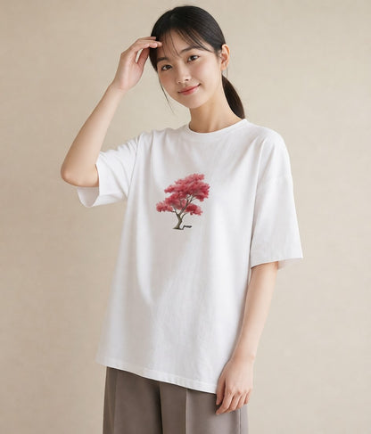 半袖Tシャツ レディース 盆栽 植物 ボタニカル イラスト ヴィンテージ風 カフェ巡り 女子会 白T