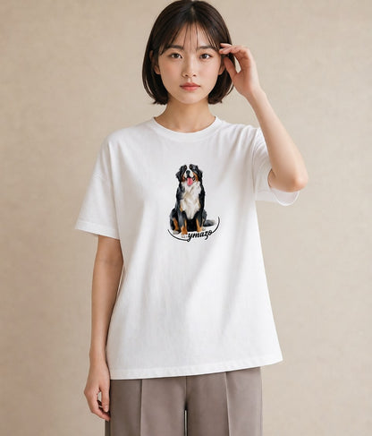 半袖Tシャツ レディース バーニーズマウンテンドッグ 犬 いぬ イラスト 線画 女性 旅行用 白T