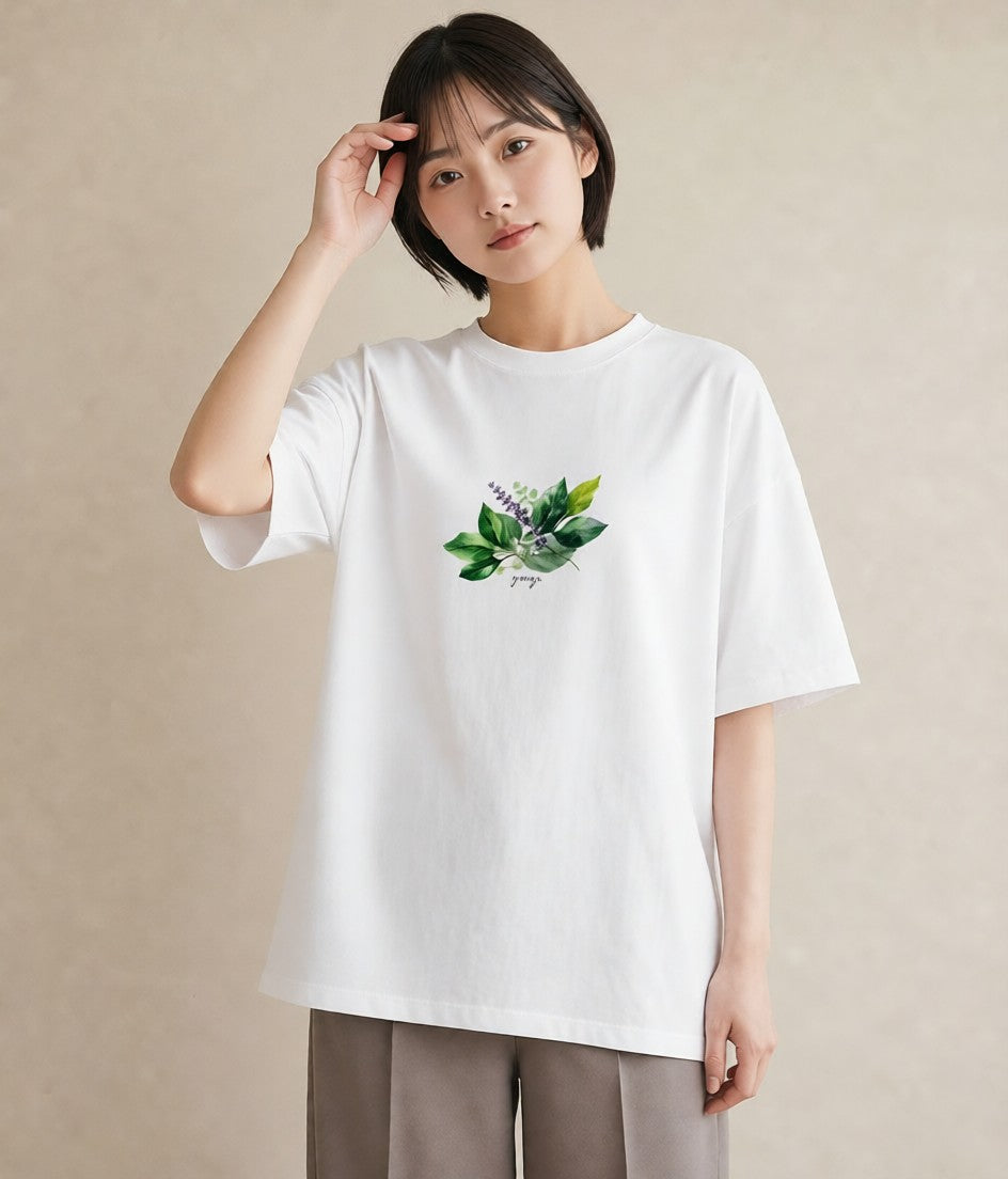 Tシャツ レディース 新緑 植物 ボタニカル イラスト ユニーク 女子会 お揃い 白T