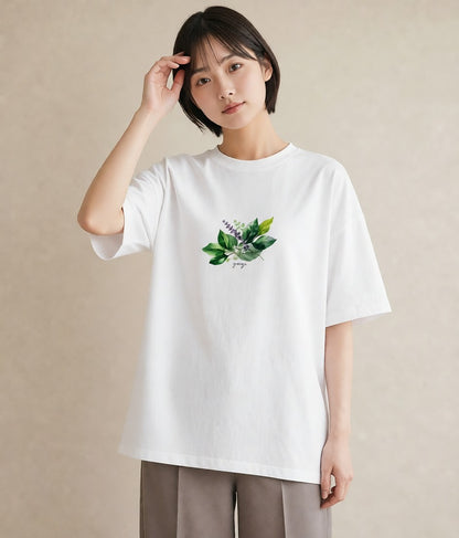 Tシャツ レディース 新緑 植物 ボタニカル イラスト ユニーク 女子会 お揃い 白T