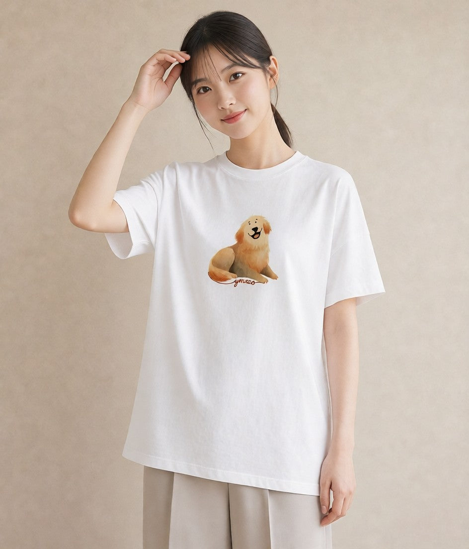 Tシャツ レディース ゴールデンレトリバー ゴールデン 犬 いぬ イラスト 淡色 20代 カジュアルコーデ 白T