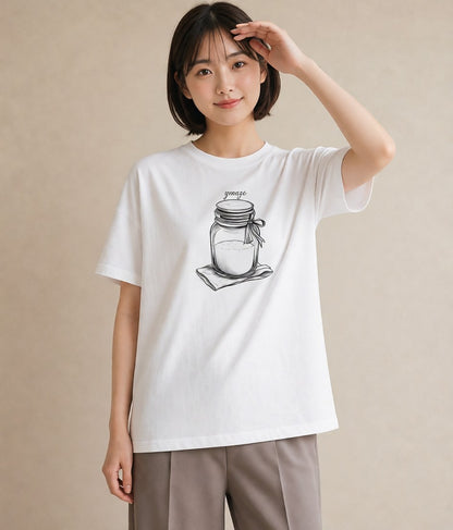 半袖Tシャツ レディース ミルク 食べ物 フード イラスト 韓国風 旅行用 海 白T