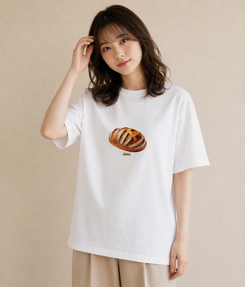 プリントTシャツ レディース パン 食べ物 フード イラスト 線画 通勤 在宅 白T