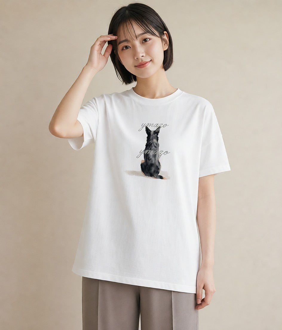 半袖Tシャツ レディース おすわり猫 猫 ねこ イラスト 普段使い 通勤 在宅 白T