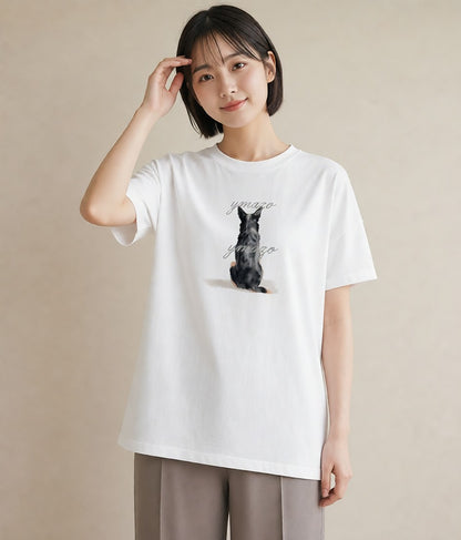 半袖Tシャツ レディース おすわり猫 猫 ねこ イラスト 普段使い 通勤 在宅 白T