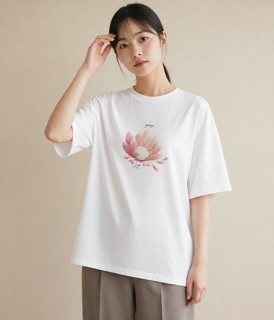 半袖Tシャツ レディース カスミソウ かすみ草 花 花柄 イラスト 旅行コーデ デート 帰省 白T