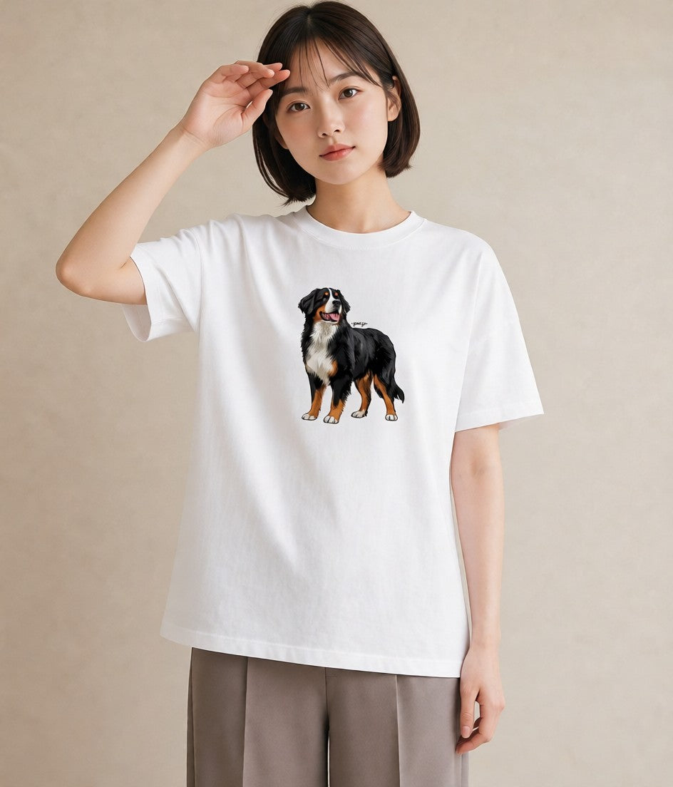 グラフィックTシャツ レディース バーニーズマウンテンドッグ 犬 いぬ イラスト ペアコーデ 秋コーデ 白T