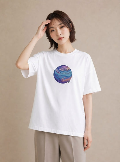 プリントTシャツ レディース 惑星 星空 宇宙 イラスト レトロ 帰省 ラフ 白T