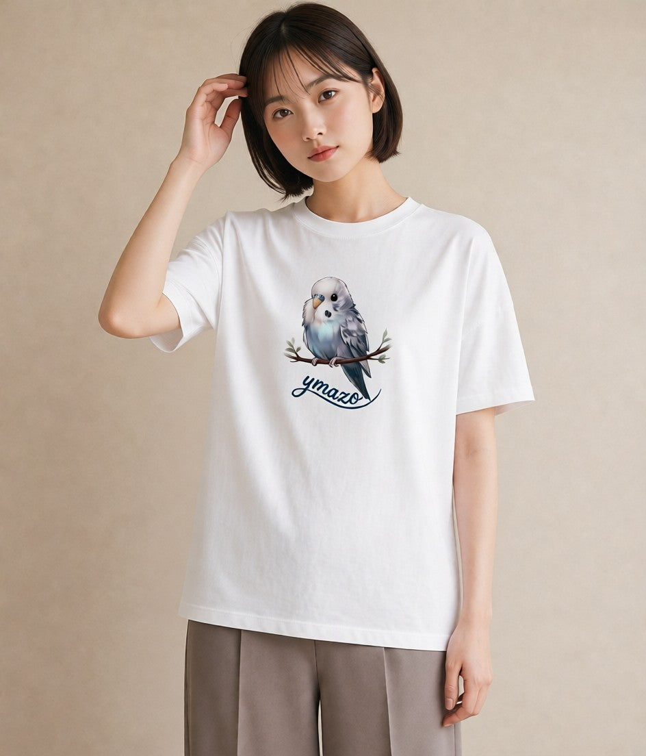 プリントTシャツ レディース 桜文鳥 ペット 動物 イラスト ガーリー 送別ギフト 通勤 白T