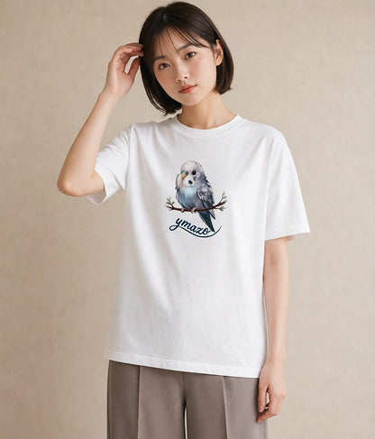 プリントTシャツ レディース 桜文鳥 ペット 動物 イラスト ガーリー 送別ギフト 通勤 白T