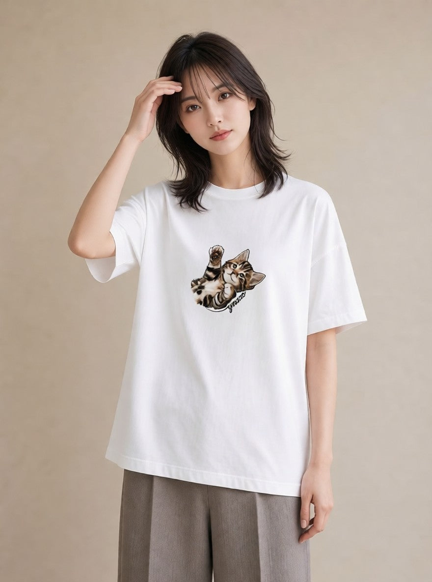 デザインTシャツ レディース アメリカンショートヘア 猫 ねこ イラスト ガーリー ギフト 母の日 白T