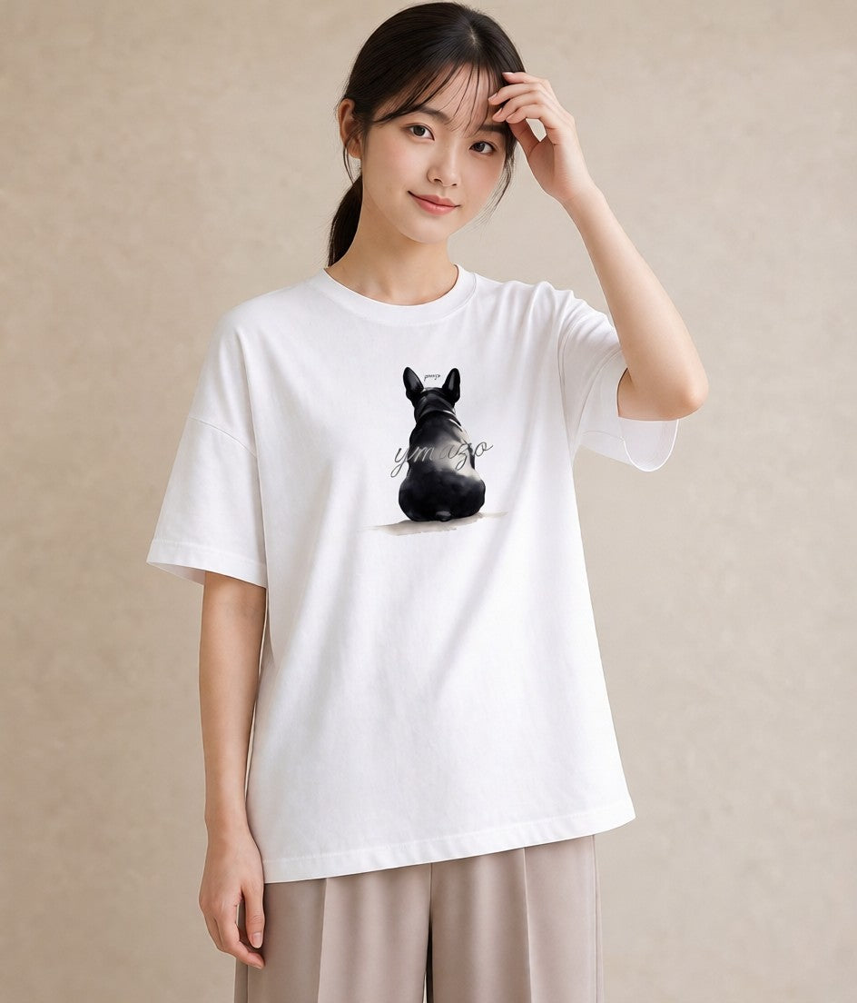Tシャツ レディース いぬ 犬 ワンコ イラスト 韓国風 レイヤード 友達ギフト 白T