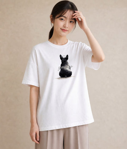 Tシャツ レディース いぬ 犬 ワンコ イラスト 韓国風 レイヤード 友達ギフト 白T