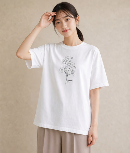 グラフィックTシャツ レディース 小花 花 フラワー イラスト モード ホワイトデー 春服 白T