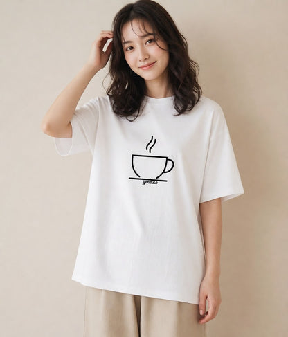 グラフィックTシャツ レディース コーヒー カフェ 珈琲 イラスト シンプル 夏コーデ 通学 白T