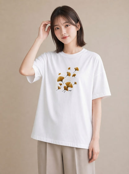 グラフィックTシャツ レディース 落ち葉 植物 ボタニカル イラスト ナチュラル 母の日 ビーチ 白T