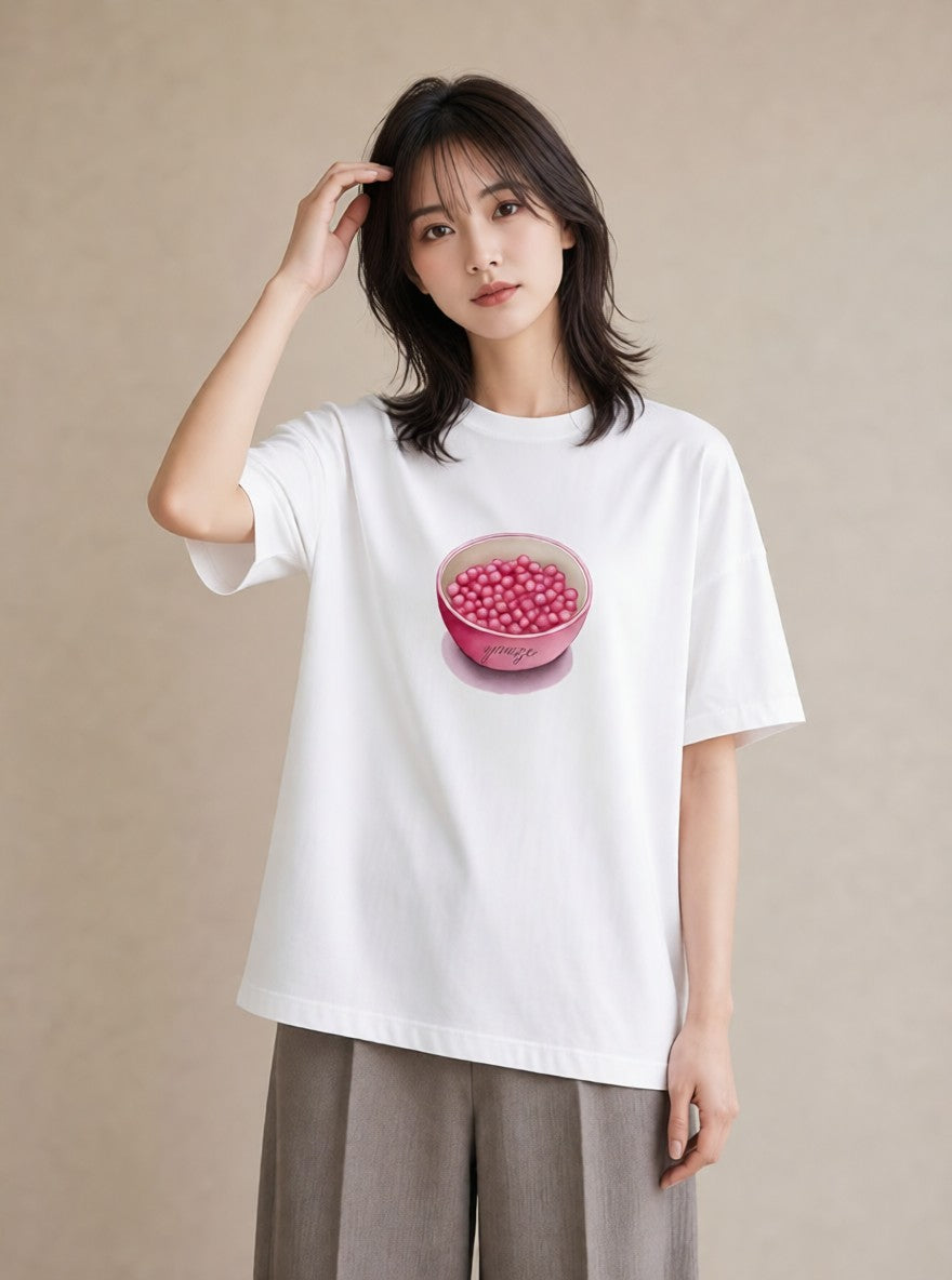 デザインTシャツ レディース パールピアス アクセサリー ナチュラル アンティーク イラスト 水彩風 デイリーウェア 休日 白T