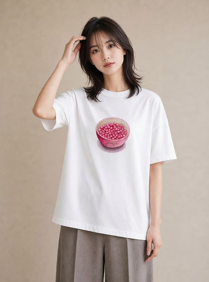 デザインTシャツ レディース パールピアス アクセサリー ナチュラル アンティーク イラスト 水彩風 デイリーウェア 休日 白T