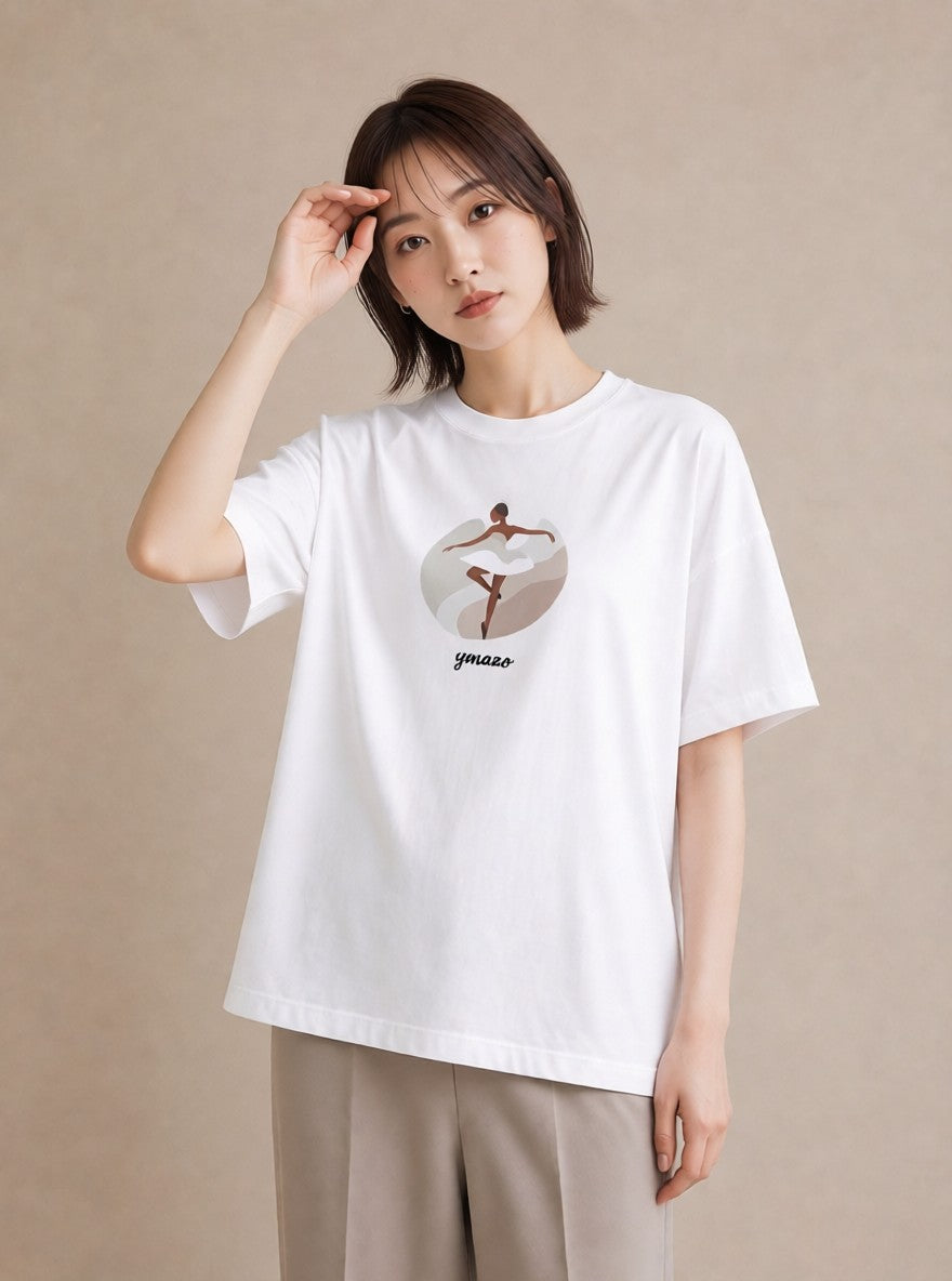Tシャツ レディース バレエシューズ バレエ トウシューズ ナチュラル アンティーク イラスト レトロ 旅行 母娘コーデ 白T