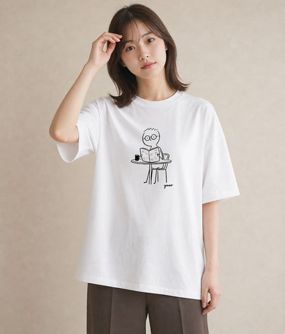 デザインTシャツ レディース 本 読書 ブック イラスト 抜け感 お揃い 親子 白T