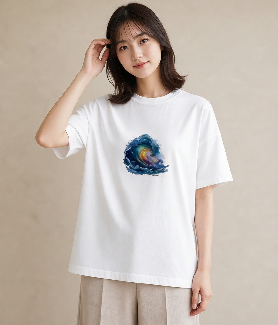 Tシャツ レディース 波 星空 宇宙 イラスト ミニマル 女性 旅行用 白T