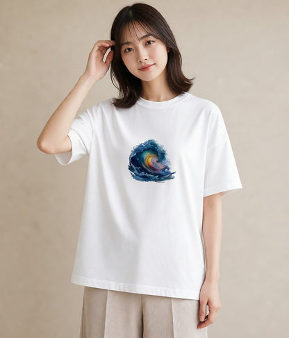 Tシャツ レディース 波 星空 宇宙 イラスト ミニマル 女性 旅行用 白T