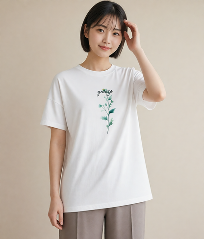Tシャツ レディース ミモザ 花 花柄 イラスト 北欧風 ミセス 春コーデ 白T