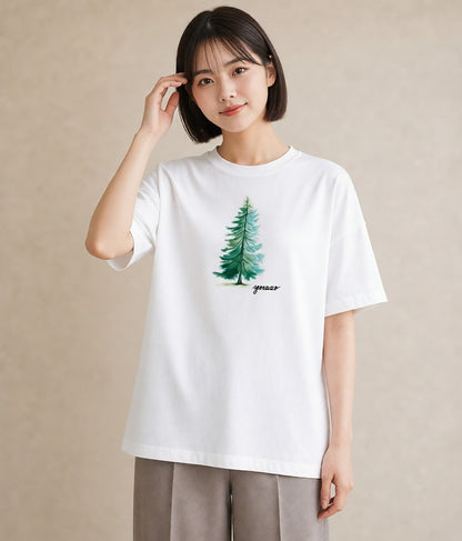 プリントTシャツ レディース オーロラ 星空 宇宙 イラスト カフェコーデ 夏コーデ 通学 白T